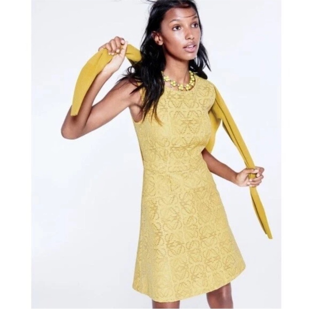 NWT J Crew Yellow Textured Eyelet Jacquard Dress Sz 00